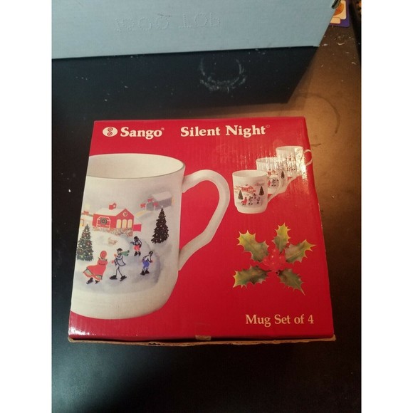 Sango Other - Vintage SANGO Ceramic MUGS Set Of 4 SILENT NIGHT Christmas Holiday ORIGINAL BOX